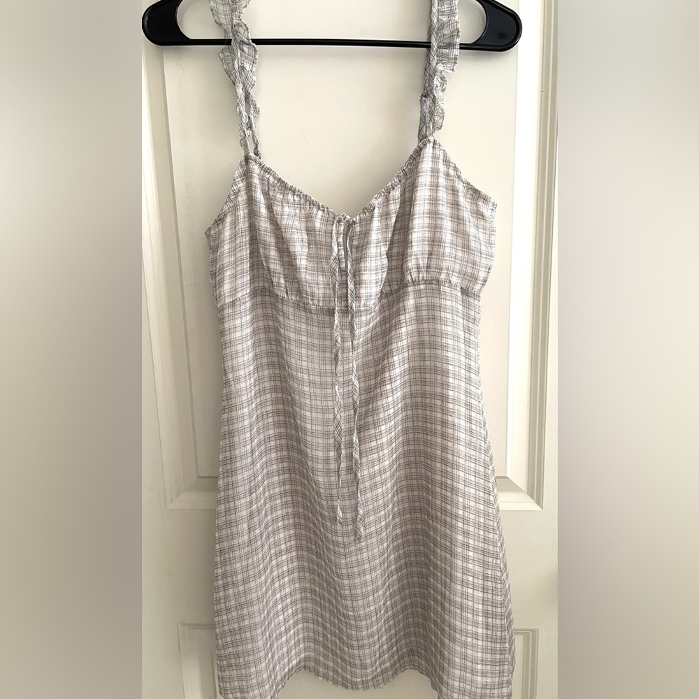 Altar’d State Gray and White Plaid Lined Mini Dress sz M